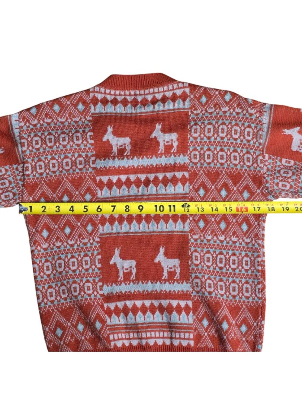 Vintage 70s Orlon Wintuk Fair Isle Donkey Knit Sweater Rust Orange Medium - Picture 6 of 9